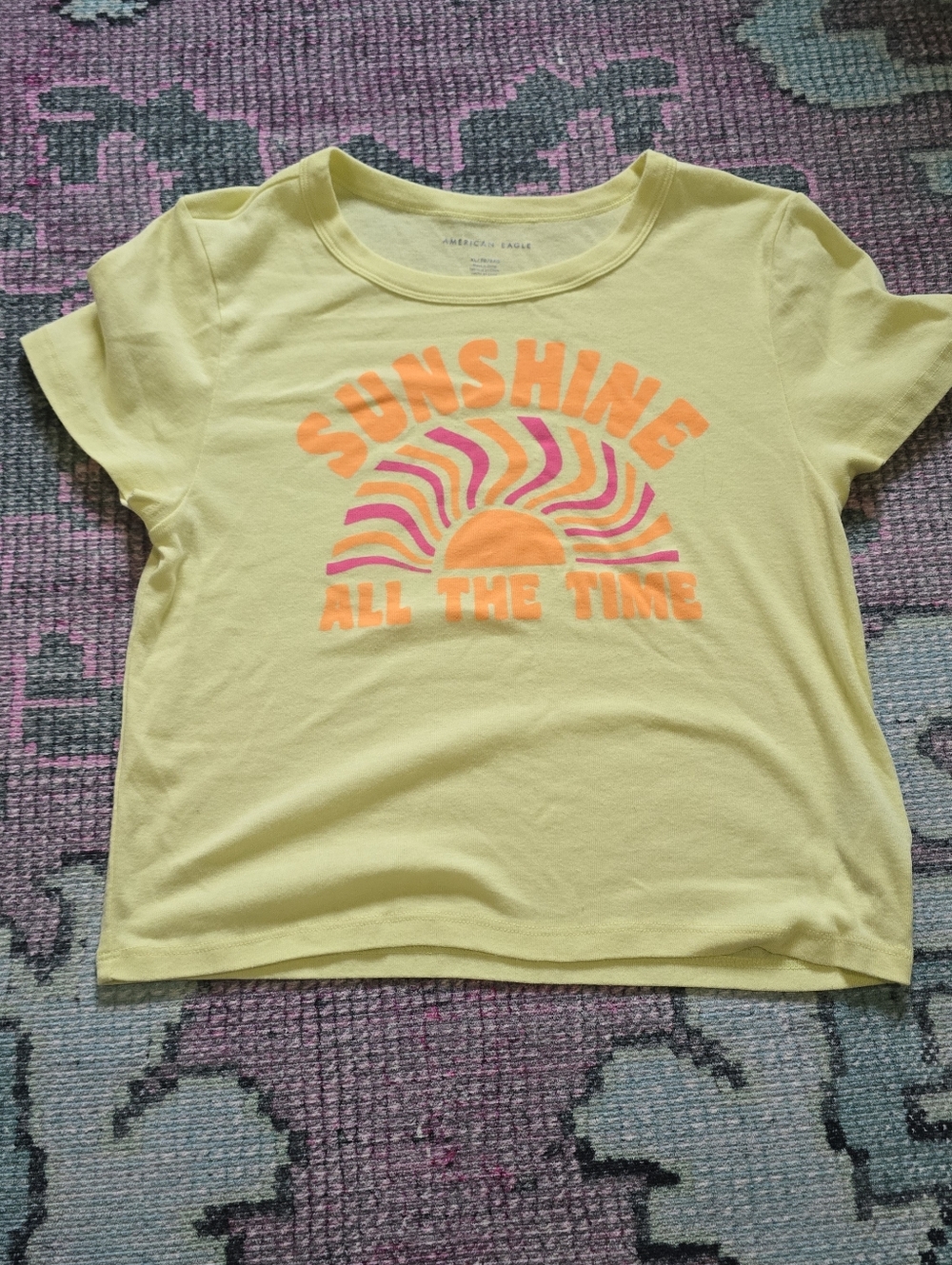 American Eagle Outfitters Yellow Graphic 'Sunshine All The Time' Baby Tee